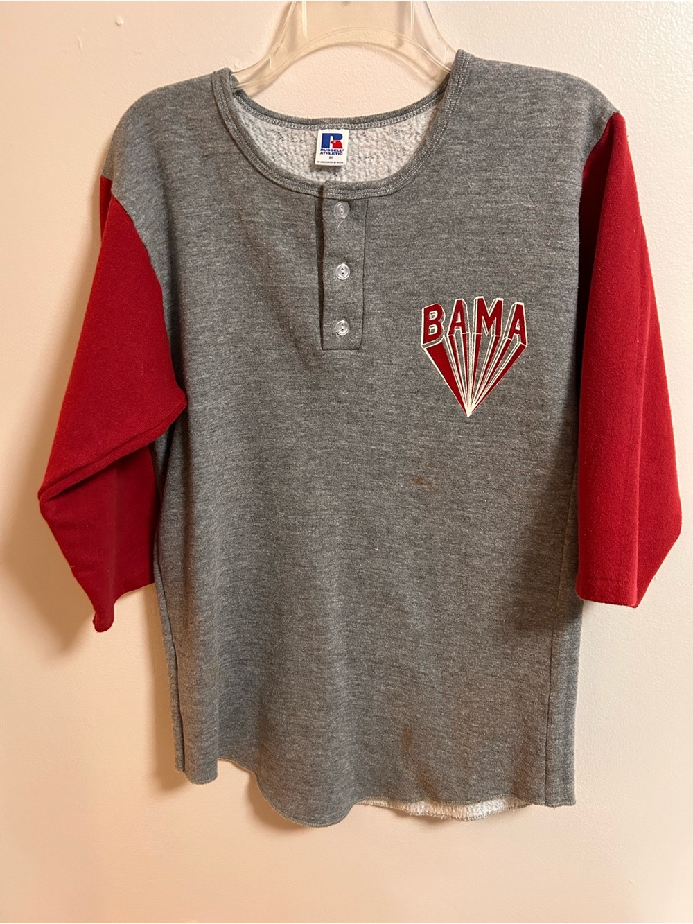 Vtg Russell Athletic Alabama Crimson Tide Henley Sweatshirt Raglan Sleeve STAINS